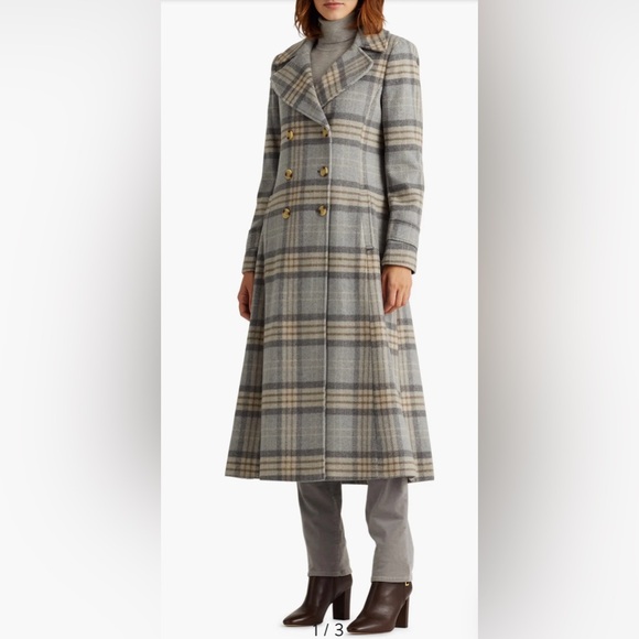 Lauren Ralph Lauren Jackets & Blazers - Ralph Lauren Womens Size 0 Double-Breasted Long COAT Wool Tartan A-Line Trench